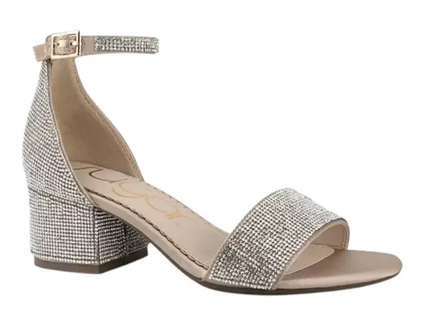 Sugar Noelle Women's Rhinestone Ankle Strap Block Heel Sandals Size 8M New Tan