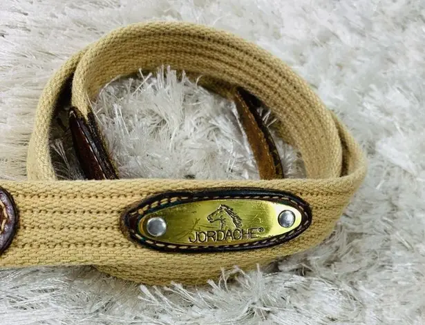 Jordache Woven Belt Leather Brown, Brass Small