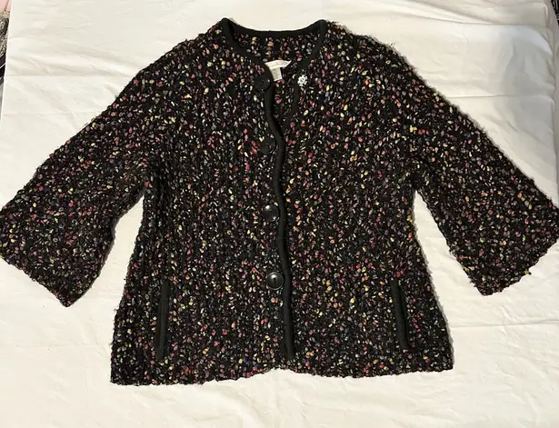 Jillian Nicole Coat Sweater Size L Crochet Hand Knit Wool Button Snap 3/4 Sleeve Black Size L - Image 1
