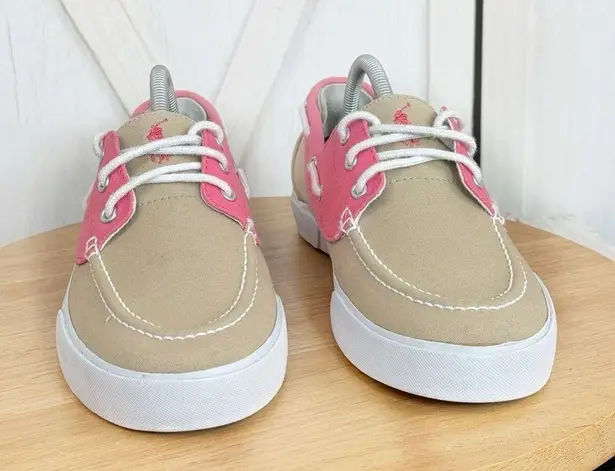 Polo  by Ralph Lauren Lilia Canvas Deck Boat Shoes Tan Pink Size 11