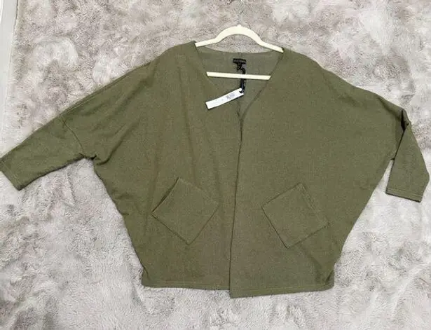 Coco + Carmen Women’s Open Front Cardigan S/M Olive Green Casual Stretch Lightwe