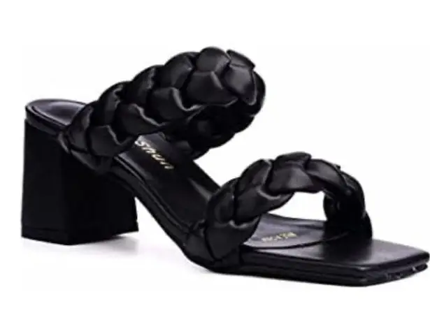 New Women Low Block Heels Open ToeStrap Sandals Two Braided Bands: 39 Size 8.5