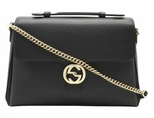 Gucci Authentic Black Calfskin Leather GG Interlocking Crossbody Bag Purse