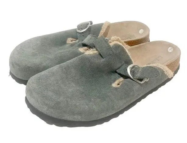 L.L.Bean  Size 10 Green Leather Suede Slip on Clog Mule Buckle