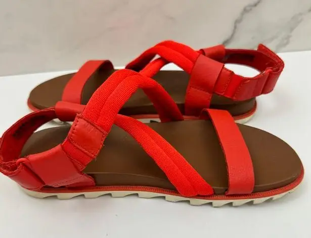 Sorel  Womens Roaming Deacon Sandals Size 8 Strappy Leather Red Orange