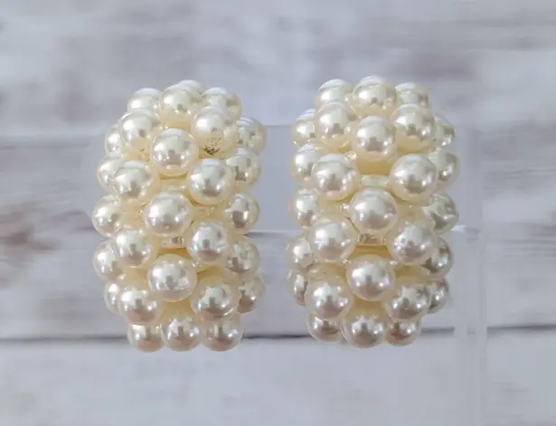 Vintage Clip On Earrings Extra Large Faux Pearl Statement Chunky