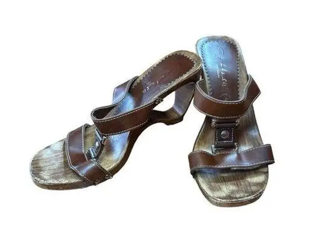 Italian Shoemakers Contesa Wood Look Wedge Brown Sandals Sz 6 Made In Italy