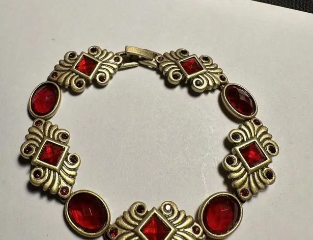 Women’s Gold Tone & Red Rhinestones Tennis Bracelet 7.5 (7 1/2) Inch