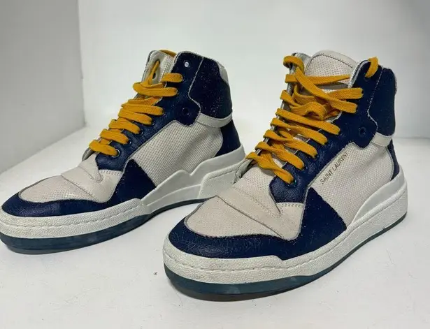 Saint Laurent Sl24 Colorblock Lace Up High Top Sneakers White/Navy Size 38 / 7.5