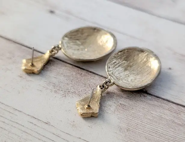 Vintage Earrings for Pierced Ears Large Oval Dangle Statement Gold