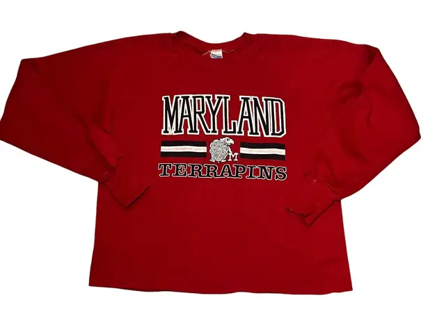 VTG 80s Healthknit Maryland Terrapins Sweater Womens L USA Collegiate Cropped Red Size L