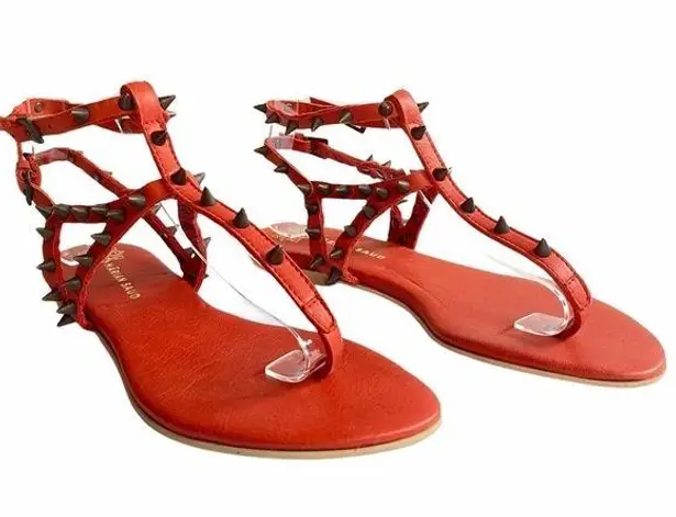 Marian Saud cherry red leather and metal studded ankle