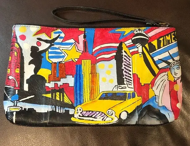 SHARIF New York City Landmarks Limited Edition Hand Painted Wristlet Clutch Black