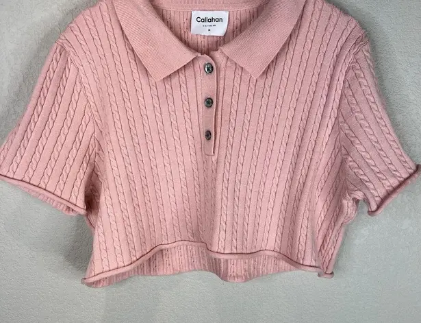 Polo Callahan Daisy  Cropped Top Size Medium Gossamer Pink Cable Knit Boxy Shirt