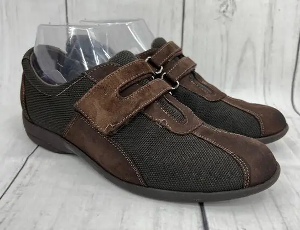 Munro Women's 7 JOLIET Brown Fabric Suede Leather Sneaker Shoes Cross Strap