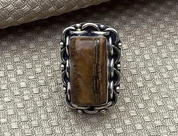 LG TIGERS EYE GEMSTONE RING STERLING SILVER OVERLAY 925 Size 8