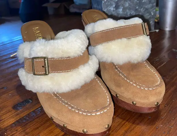 Ralph Lauren Designer Shearling Fur Platform Clogs