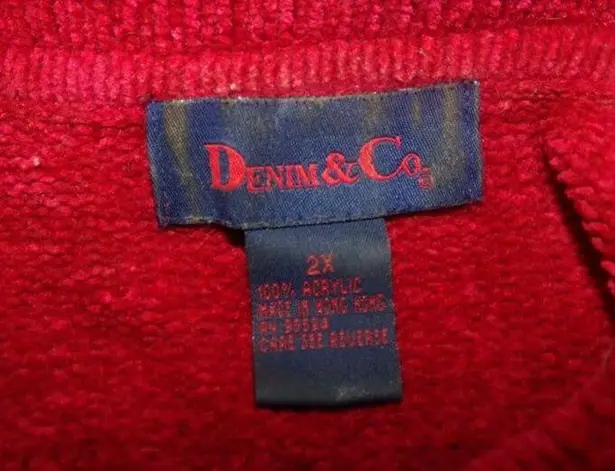 Denim & Co . chenille look red jacket 2X Excellent Button Front 100% acrylic