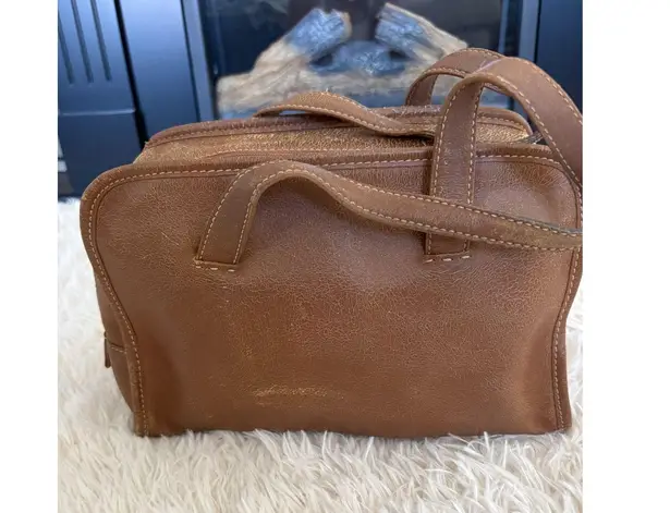 Cole Haan Leather Satchel Purse Handbag Top Handle Flap Closure Brown