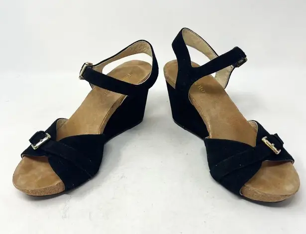 Taryn Rose  TAKIE Wedge Genuine Suede Leather Black Sandals Women’s Size 7M