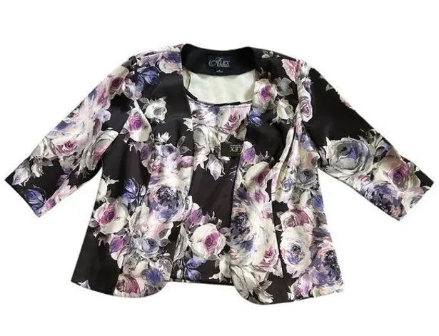 Alex Evenings Plus Size 3/4 Sleeve Purple Black Floral Tank & Jacket Set Size XL