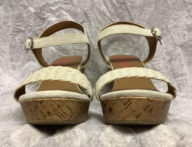 Jellypop Linen Cork Wedge High Heel Strap Sandals with Silver Buckles Size 10