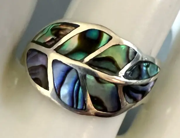 CW THA Sterling Silver Abalone/Mother of Pearl Leaf Ring Size 6.5 Blue