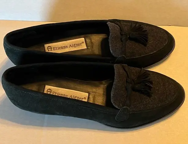 Etienne Aigner Eitenne Aigner Women Size 5.5 Medium Black Loafer Suede Sides Tassel Shoe Preppy