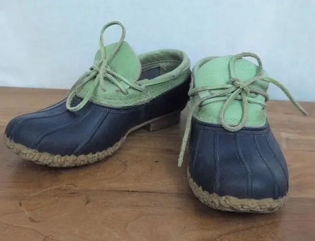 LL Bean Women's Bean Boots, Rubber Mocs with Leather Green Uppers 7M Blue Size 7