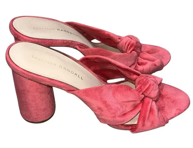 Loeffler Randall Coco Pink Knotted Velvet Block Heel Slides Mules Sandals 9.5
