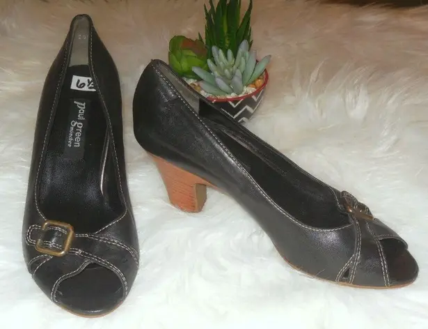 Paul Green Black Leather Peep Toe Pumps 6.5 M