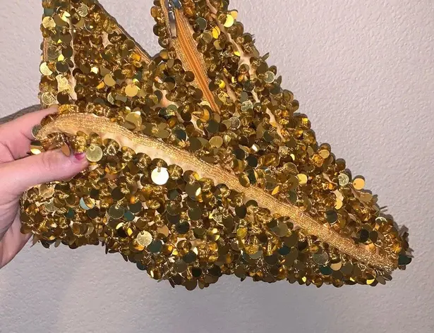 Nicole Lee Collection Gold Sequined Hobo Bag Y2K Double Strap Beaded