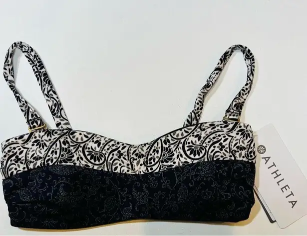 Athleta 🆕 NWT Aqualuxe Batik Bandeau Bikini Top Swim Removable Straps Ruche Floral XXS