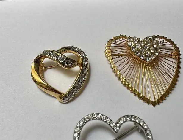 Monet Lot Of 3 Pretty Rhinestone Heart Shaped Brooch Pins 1 