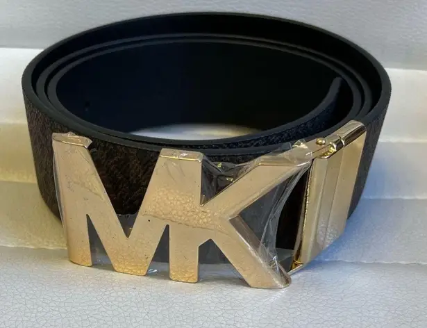 Michael Kors MK Monogram Gold Buckle Reversible Belt Brown Print/black NEW