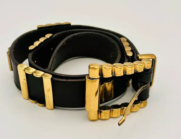 Linea Pelle by Mina Black Leather Belt with Gold Accents