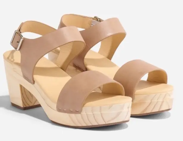 Nisolo All Day‎ Open Toe Clog Sandals Almond Brown Leather Platform Shoes Size 9 Tan - Image 1