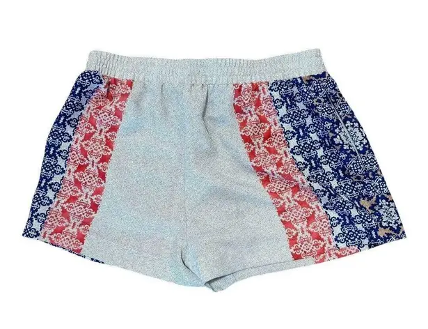 BCBGMAXAZRIA  Womens Ella Cobalt Blue Gray Red Print Shorts Elastic Waist M