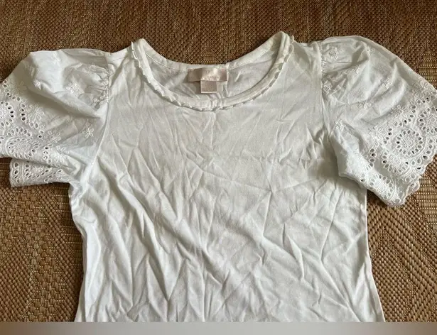 Rachel Parcell Women's White Blouse w/ Crotchet Sleeves, Size Small