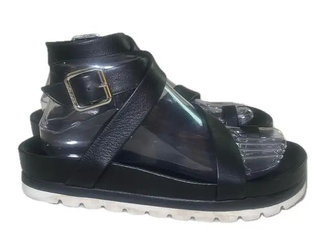 J Slides NYC Black Leather Sandals White Bottom Size 7.5 - Image 1