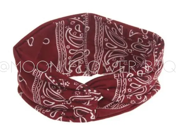 Burgundy Bandana Print Paisley Headband Red