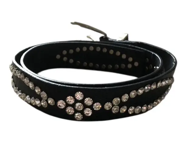 Black Faux Leather Western Belt Rhinestone Studded Bling Buckle Cowgirl Style