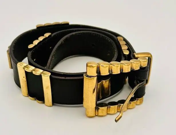 Linea Pelle by Mina Black Leather Belt with Gold Accents