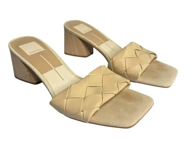 Dolce Vita Moly Heels Cream Tan Woven Wooden Heel Block Heel Open Toe Slip On 8