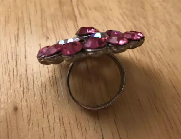 Hot Pink Crystal Ring Adjustable Retro Statement