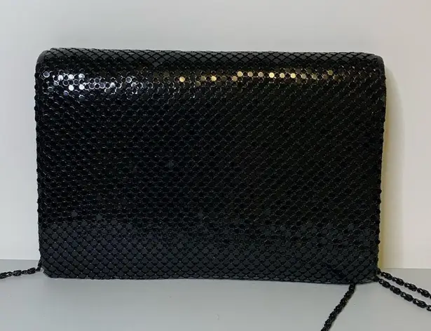 vintage black metal mesh bag with leather trim and chain strap