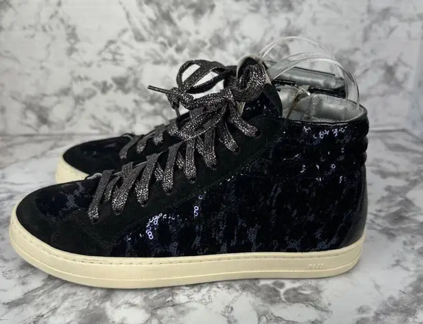 P448 Skate High Top Sneaker Size 38/ 7.5 Black Metallic Sequin Animal Print