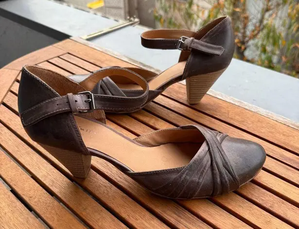 The Twins Vintage Style Brown Leather Mary Jane Pumps Ankle Strap Heels Size 41
