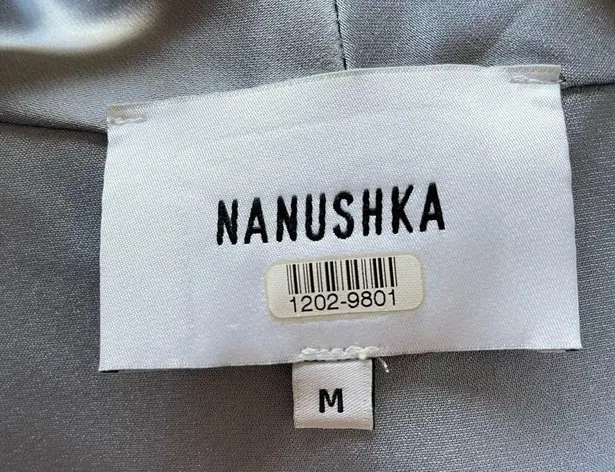 Nanushka Siwa Dress Wrap Long Sleeve Satin Light Blue Size Medium