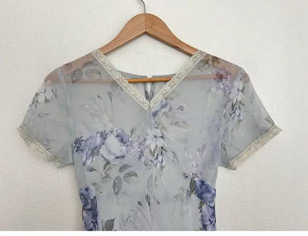 Limited Too VTG Y2K Floral Mesh Mini Dress Empire Waist Sheer Lace Trim Fairy